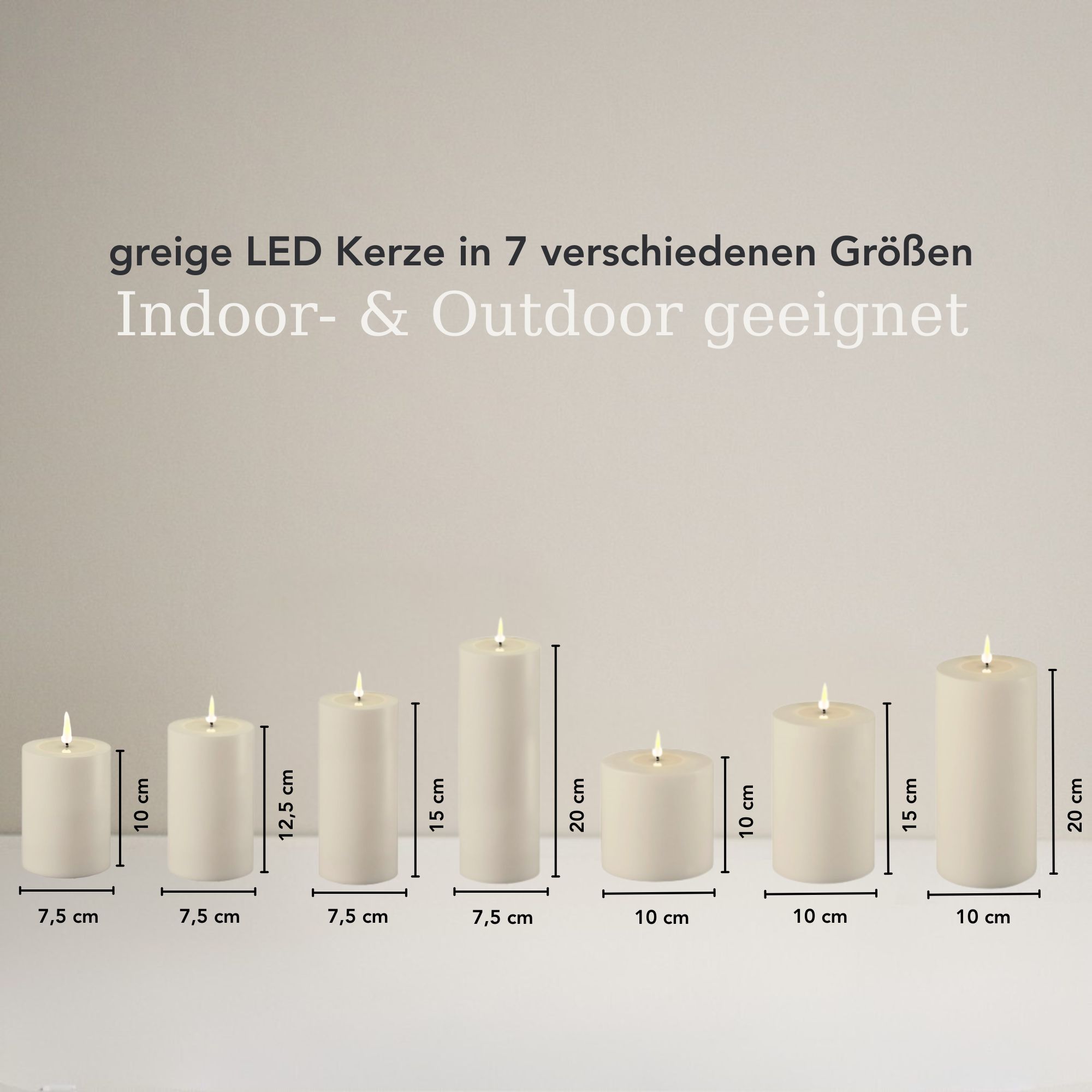 LED Stumpenkerze 7,5x20 - Greige