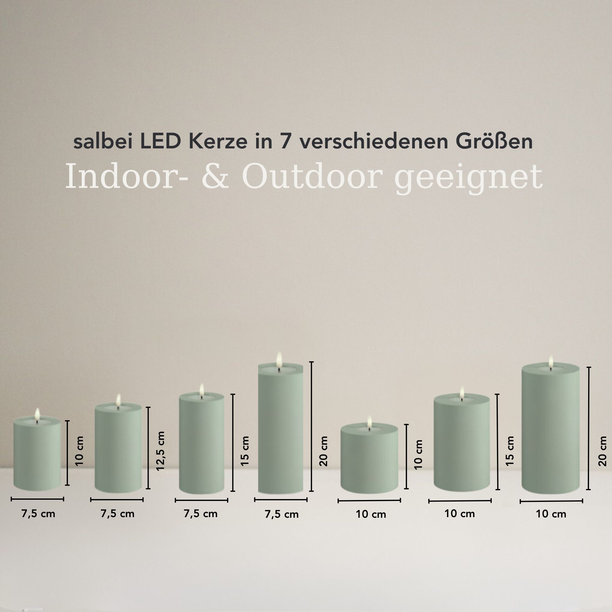 LED Stumpenkerze 7,5x20 - Salbei