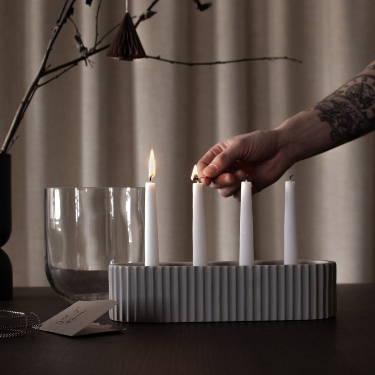Kerzenschale Stripe - Greige