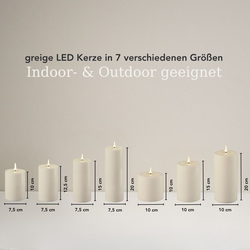 LED Stumpenkerze 7,5x10 - Greige