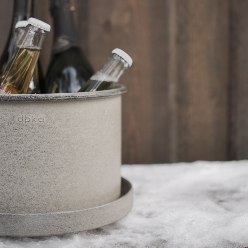 Outdoor Topf mit Teller - flach klein - Greige
