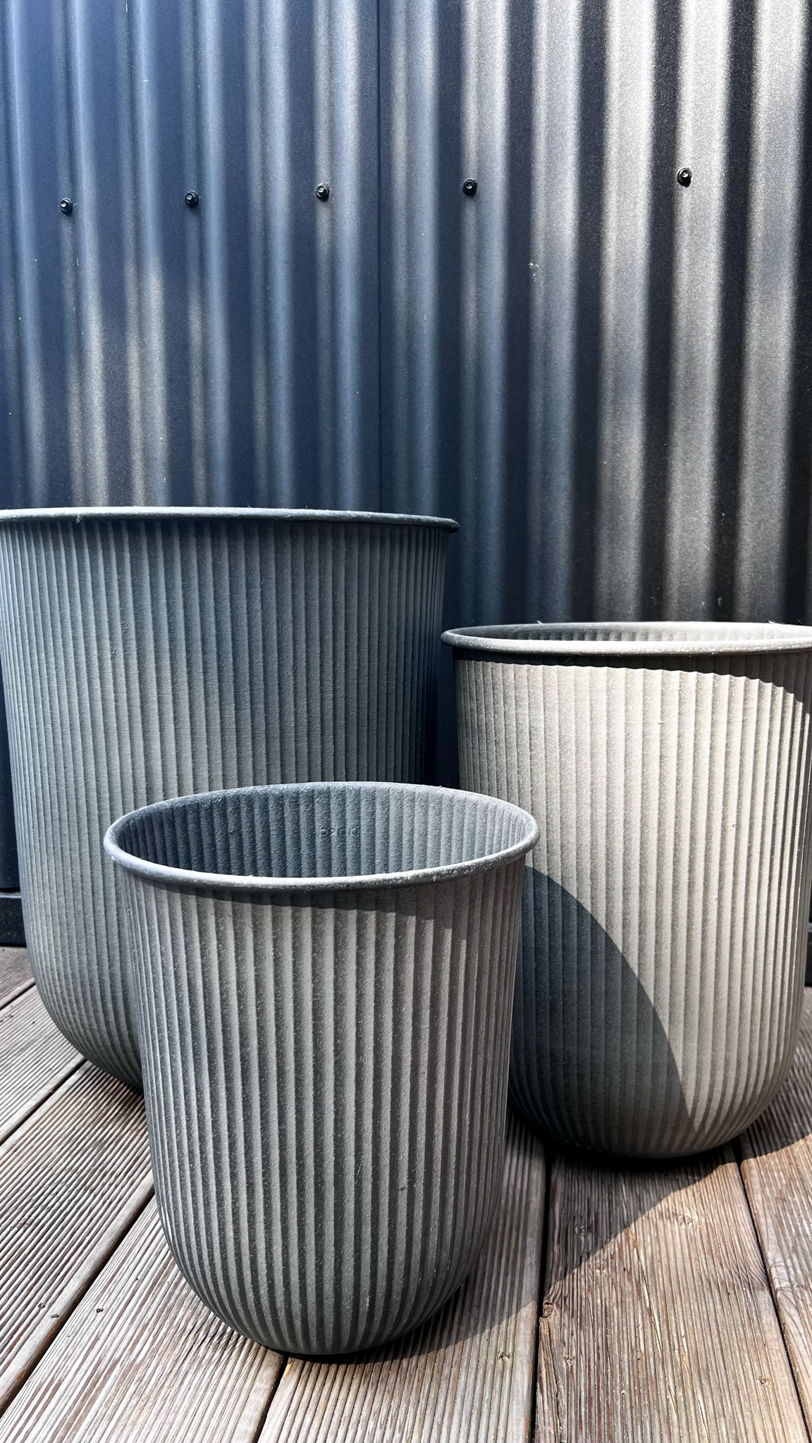 Outdoor Topf geriffelt groß - Anthrazit