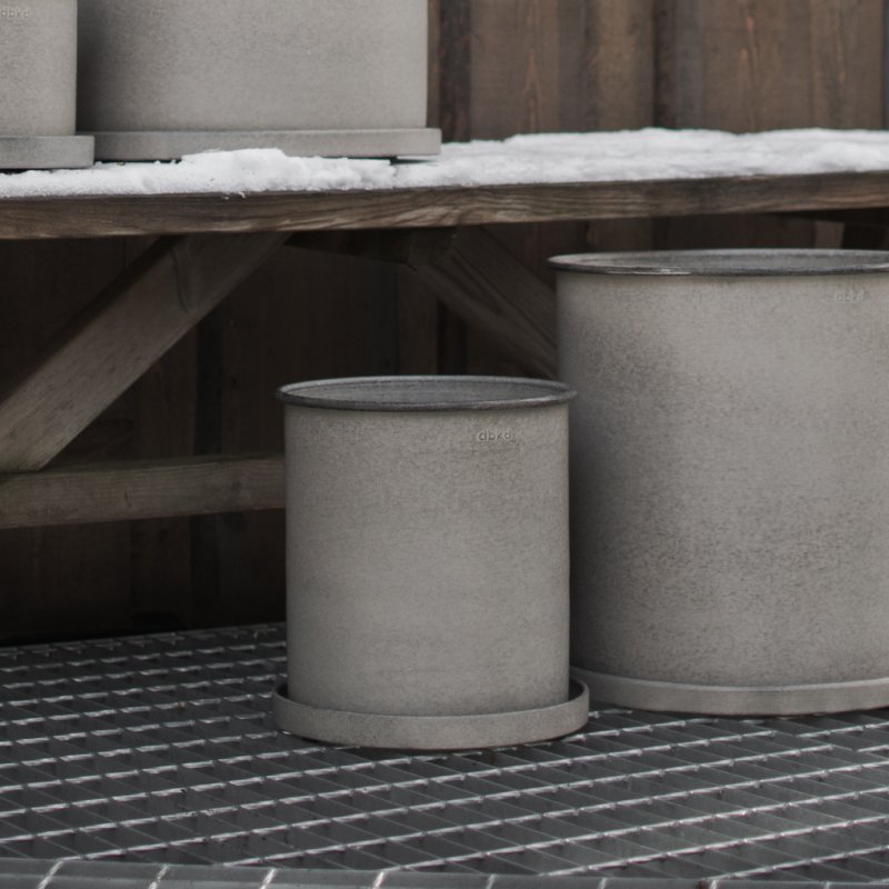 Outdoor Topf mit Teller - hoch klein - Greige