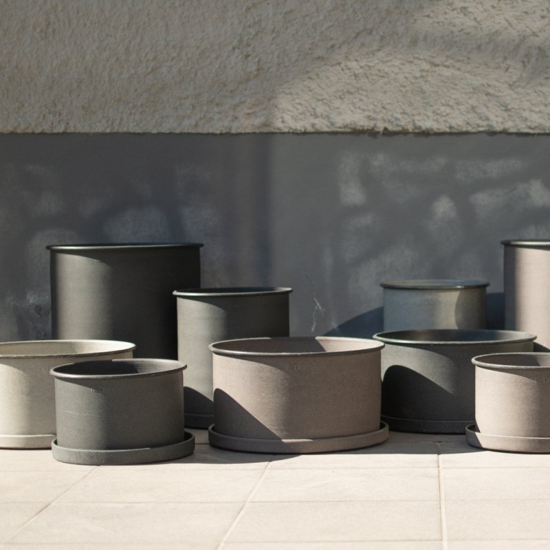 Outdoor Topf mit Teller - hoch klein - Greige