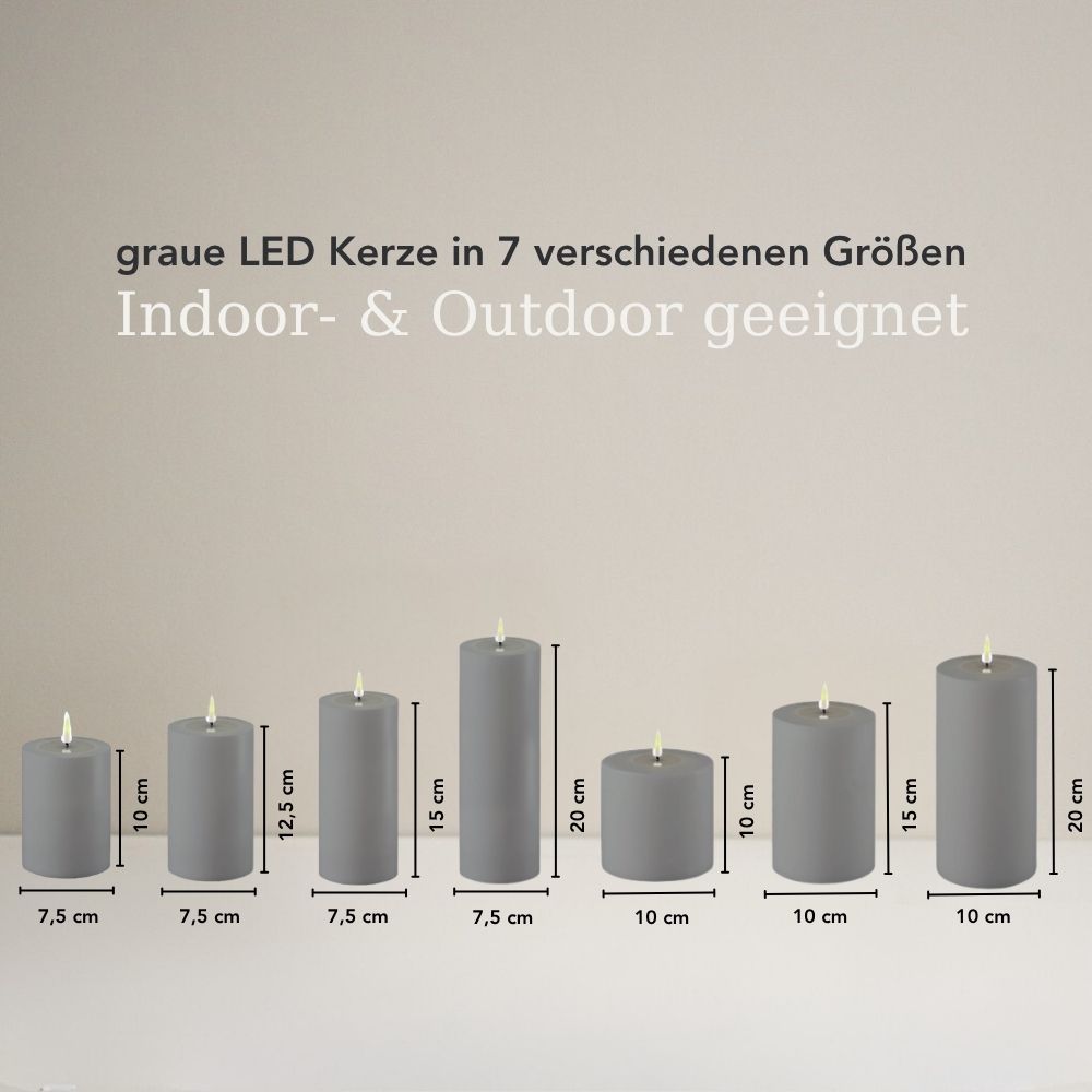 LED Stumpenkerze 7,5x10 - Grau