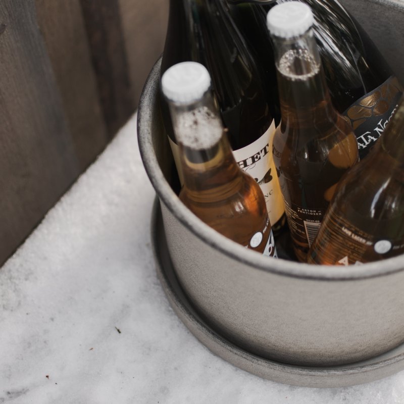 Outdoor Topf mit Teller - flach groß - Greige