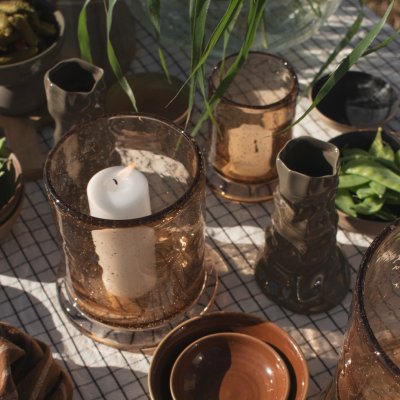 Windlicht Bubble klein - karamell Glas