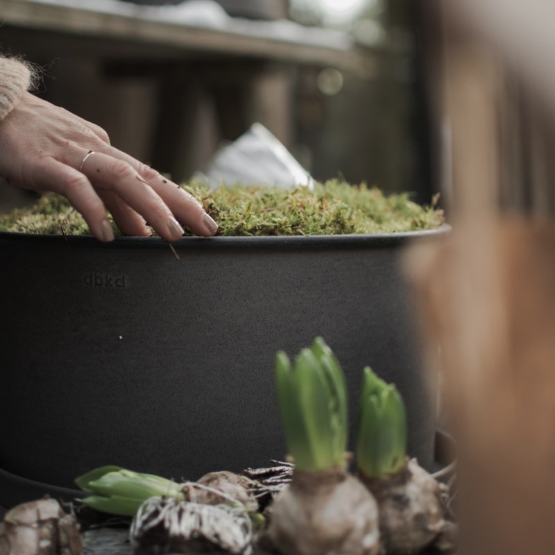 Outdoor Topf mit Teller - flach groß - Braun