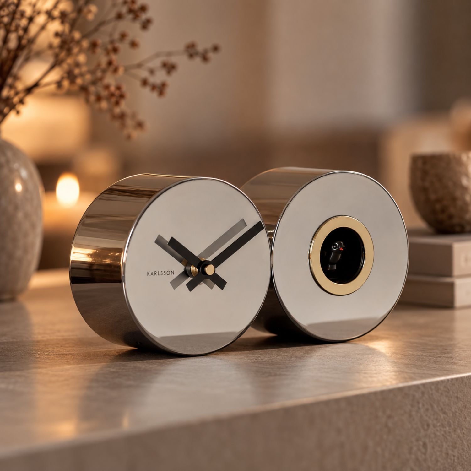 Wanduhr Duo Cuckoo - Chrom