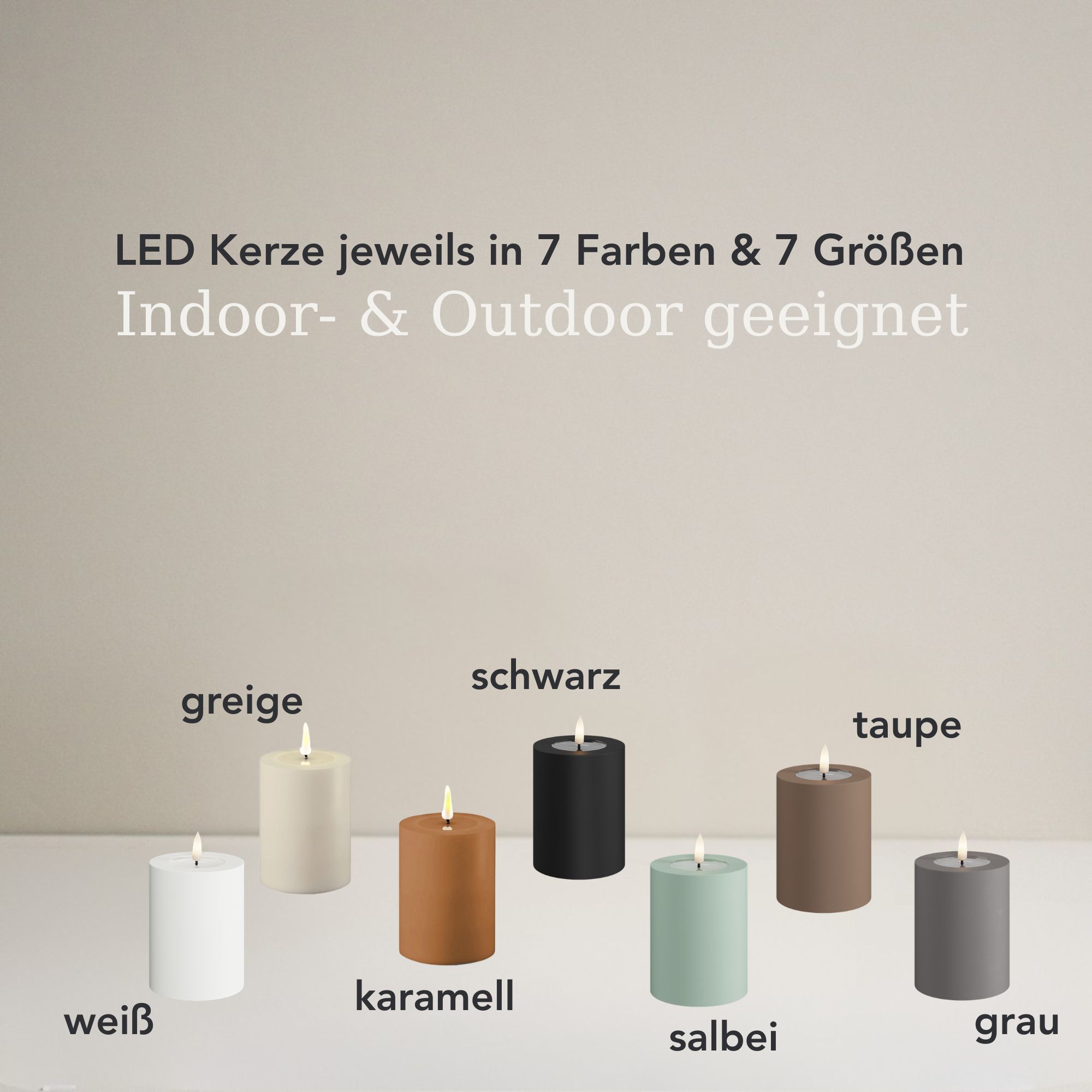 LED Stumpenkerze 7,5x15 - Greige